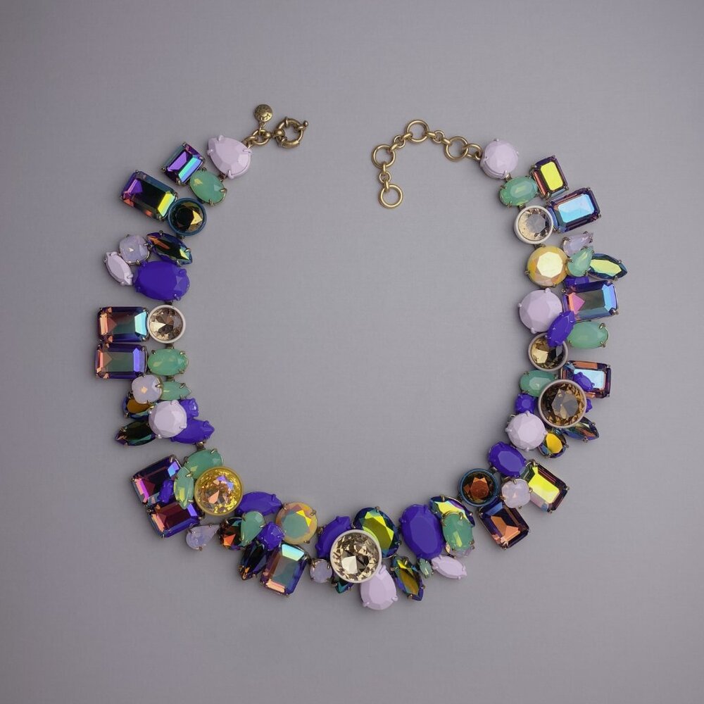 J. Crew Brulee Multicolor Rhinestone Jewel Cluster Statement Collar Necklace - Picture 2 of 13